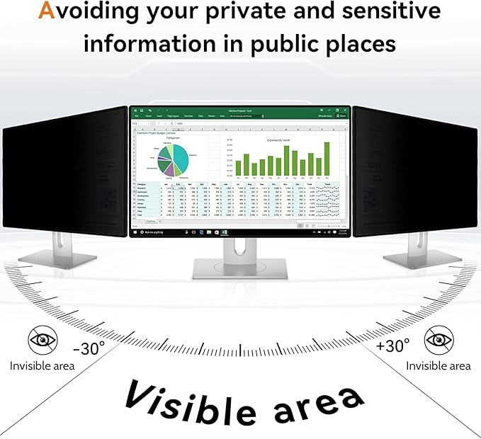 Mamol 24 Inch Computer Privacy Screen Filter for 16:10 Widescreen Monitor, Anti Glare & Blue Light Filter, Removable Anti-Scratch Screen Protector Film 24 in