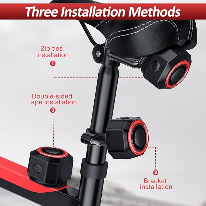 Bike Alarm with Remote, Bike Tail Light & Brake Light Auto ON/Off USB-C Rechargeable, 110dB Bicycle Alarm System Anti Theft Vibration Motion Sensor for Bike, Ebike, Scooter, IP65 Waterproof