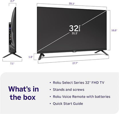 Roku Smart TV 2026 – 32-Inch Select Series, 1080p Full HD TV – Roku TV with Voice Remote – Flat Screen LED Television with Wi-Fi for Streaming Live Local News Sports & Movies, Bluetooth Headphone Mode