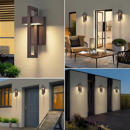 tewei 16.5'' Modern LED Outdoor Wall Sconce, Integrated LED Outdoor Light Fixtures Wall Mount Exterior Lights, Brown Front Porch Outside Lighting for House, Backyard, Warm White 3000K, 1 Pack