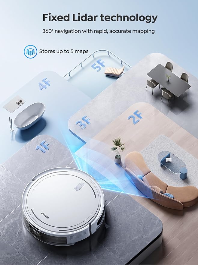 Robot Vacuum and Mop, 3-in-1 Robotic Vacuum Cleaner with Schedule, 5000Pa Suction, LiDAR Navigation & Smart Mapping,150 Mins Max, Ultra-Slim, App/Alexa Control for Pet Hair/Hard Floor/Carpet, D10