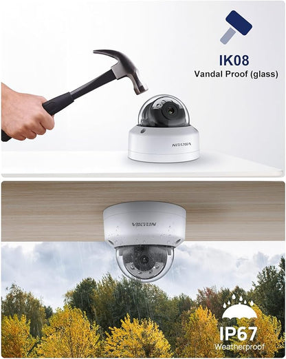 VIKYLIN 5MP IP PoE Vandal Dome Camera, Smart Hybrid Light Color Night Vision, AI Human Vehicle Detection, Outdoor Security Camera with One Way Audio, H265+, Hikconnect/SADP/iVMS4200,