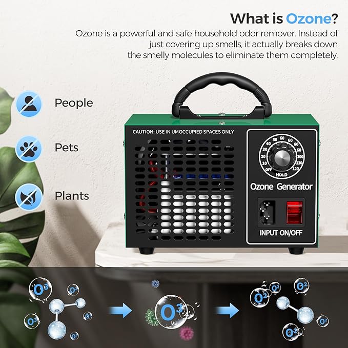 Ozone Generator 48000mg/h，Home/Commercial Ozone Machine for Odor Removal，O3 Deodorizer with 120-Min Timer for 4000 Square Feet，Mini sized appliance for Car, Rooms, Smoke, Pets