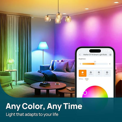Linkind E26 Smart Edison Bulbs 4 Pack with Remote+ Matter Smart Bulbs, ST19/ST58 Led Bulb Compatible with Alexa