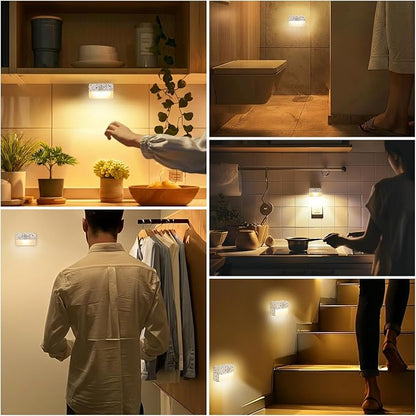 Guankai 16 Pack Motion Sensor Stair Light for Indoor, Battery Operated Closet Lights, Wireless Stick on Anywhere Hallway Lamp, Portable Led Night Lamps for Bedroom Under Cabinet Kitchen,Terrazzo White