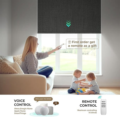 HeyBlinds Motorized Blinds with Remote, 100% Blackout Smart Blinds, Automatic Shades for Windows Compatible with Alexa Google and Homekit, Custom Size(Manner-Smoky Grey BO)