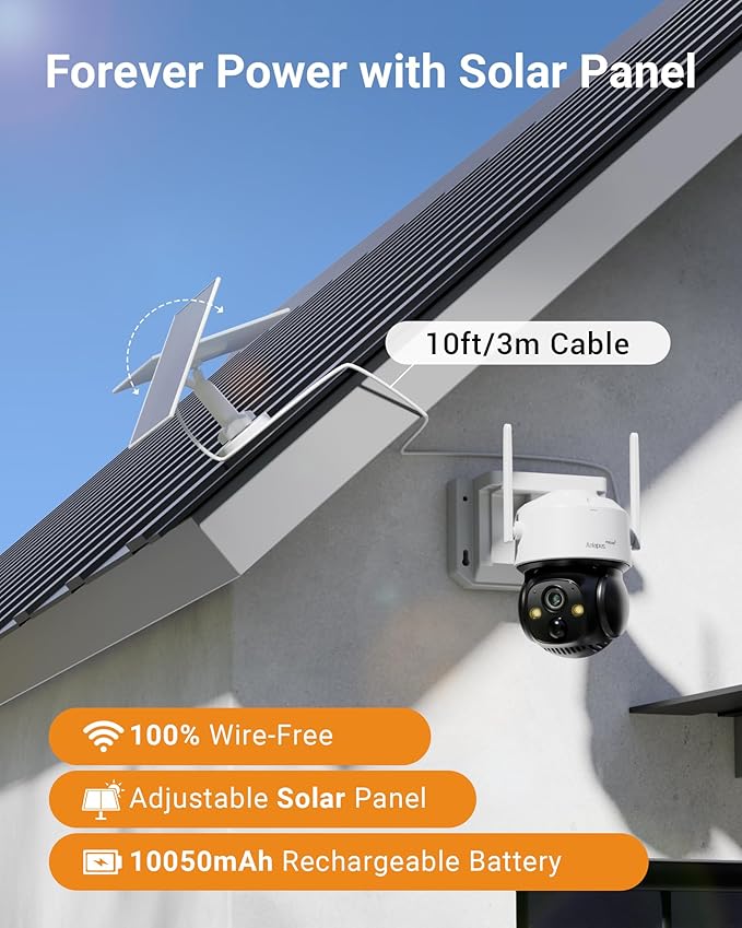 Anlapus Solar Security Camera Wireless Outdoor, 2.5K Pan/Tilt 6-Cam Kit with Solar Panel, Wireless Home Security Camera System with PIR/AI Detect, Color Night Vision, No Monthly Fee, 64GB Memory Card