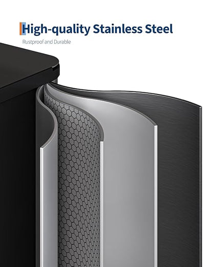 Garvee Stainless Steel Garbage Can, 2 x 8 gal Dual Compartment Trash Can with 2 Inner Buckets and Soft Close Lid, Foot Pedal Garbage Bin for Bathroom, Living Room, Kitchen, Black