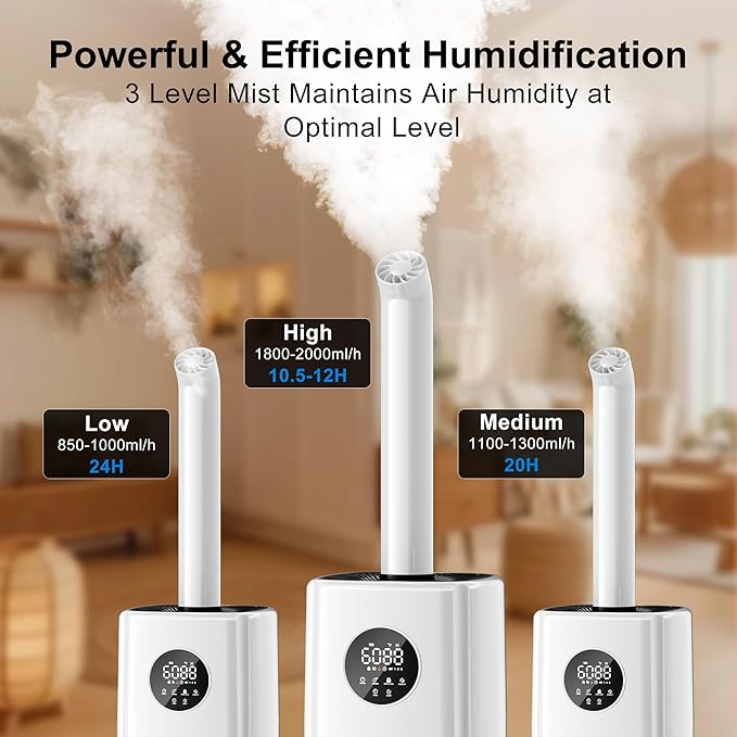 Uthfy 5.5Gal/21L Humidifier for Large Room 3000sq.ft, 2000ml/h Dual 360° Nozzles Ultrasonic, Whole House Humidifiers,4 Atomizing Plates, Top Fill, 12H Timer, Remote/Touch Control