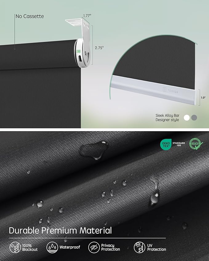 Yoolax Smart Coupled Roller Shades Compatible with Alexa Google, Motorized Blinds with Remote Blackout Coupled Roller Shades for X-Large Windows, Custom Size (XL Coupled-Vinyl Dark Gray)