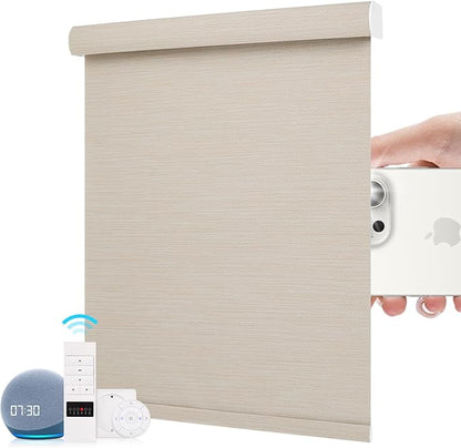 ZSTARR Motorized Roller Shades Blackout Smart Roller Blinds with Remote Control Rechargeable Blind Compatible with Alexa Automatic Window Shades for Home Custom Size (BO Khaki)