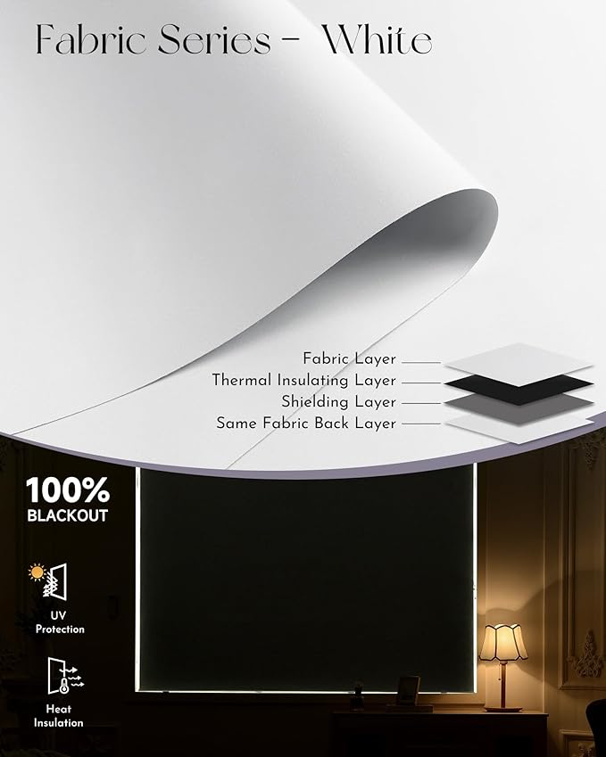 Graywind Motorized Roller Shades Work with Alexa Google Smart Blackout Shades with Remote Insulated Triple Weaved Fabric Window Blinds with Valance for Smart Home Office, Customized Size (White)
