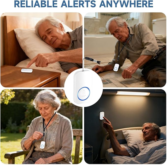 Caregiver Pager, Wireless Emergency Call Button for Elderly/Seniors, Disabled at Home, 500 Feet +, SOS Nurse Home Call Alert System