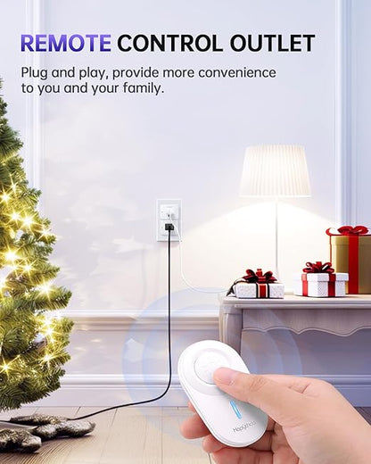 Remote Control Outlet Plug, 15A/1500W Remote Outlet Switch, 300ft RF Range Wireless Remote Light Switches, No Wiring Needed for Light, Small Electrical Appliance, Compact Design, TUV Listed