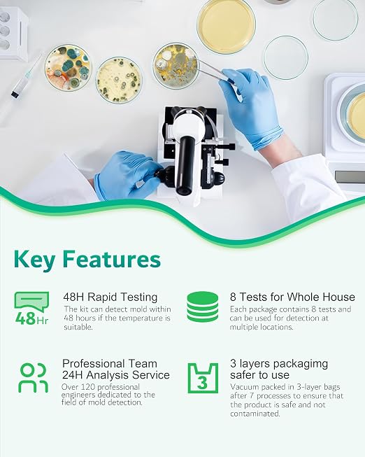 Mold Test Kit for Home, 8 Detection Tests for HVAC, Surfaces & Indoor Air | DIY Black Mold Detector, Free Lab Results Included, Step-by-Step ID Guide, Indoor Air Quality Test for Walls & Vents