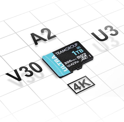 TEAMGROUP A2 Ultra Card 512GB MicroSDXC UHS-I U3 A2 V30, R/W up to 200/170MB/s for Nintendo Switch 1, Steam Deck, Gaming Devices, Tablets, Smartphones, 4K Shooting, with Adapter TULMSDX512GIA2V3022503