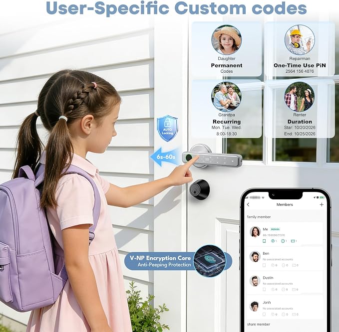 Fingerprint Door Lock, Door Locks for Bedroom, Keyless Entry Door Knob with Handle,Generate Passcode Remotely-Smart Door Lock for Apartment, Office (Silver 02)