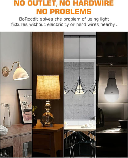 BoRccdit CordlessGlow 15W A19 Rechargeable Light Bulbs with Remote, 3 Color Temperatures + Dimmable Battery Operated Light Bulb, up to 24 Hours,6pk