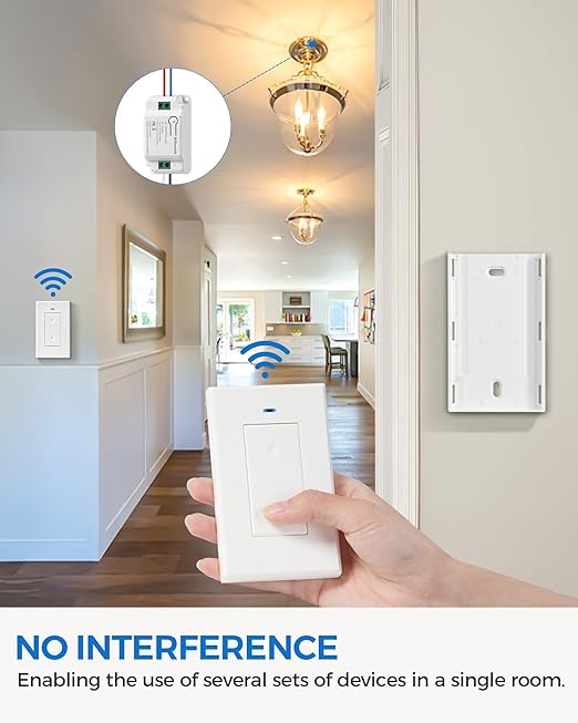 3 Way Wireless Light Switch and Receiver Kit, WILAWELS Wireless Light Switch with 2 Receivers for Ceiling Light, Fan, Lamp, Moveable, 100FT RF Range, No Wiring, No Interference W06RC2106
