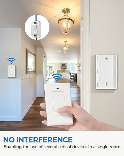 3 Way Wireless Light Switch and Receiver Kit, WILAWELS Wireless Light Switch with 2 Receivers for Ceiling Light, Fan, Lamp, Moveable, 100FT RF Range, No Wiring, No Interference W06RC2106