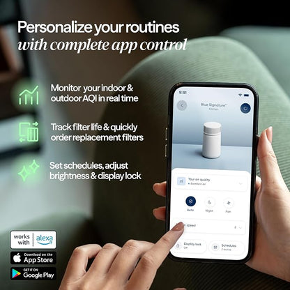 BLUEAIR Blue Signature Small Smart Air Purifier for Bedroom, Home & Office, HEPASilent Air Cleaner for Pets, Allergies, Dust & Smoke, Cleans 1,190 Sq Ft Per Hour, Quiet HEPA Air Purifier, App Control