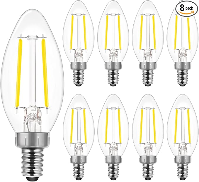 E ENERGETIC LIGHTING LED Candelabra Light Bulbs B10, Daylight 5000K, E12 Base, 60 Watt Equivalent Chandelier LED Edison Bulbs, Dimmable, 8 Pack