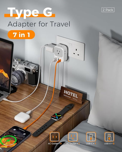 TESSAN UK Adapters for Travel, Type G Adaptor, 2 Pack