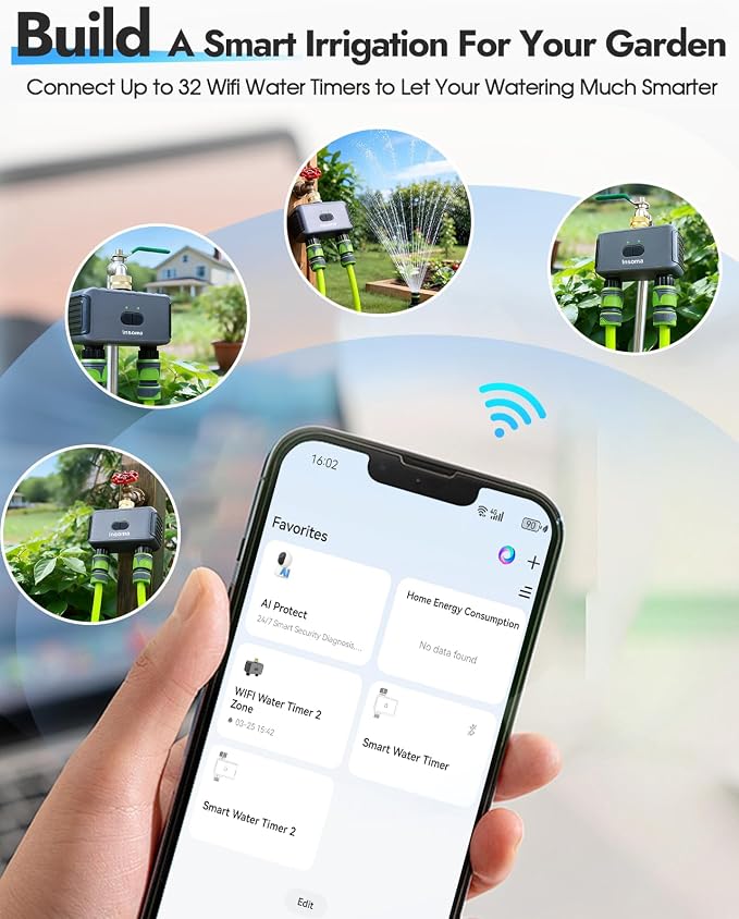 Insoma 2-Zone WiFi Water Timer for Garden Hose, WiFi Hose Timers with Brass Inlet, No-Gateway 2.4GHz Remote APP & Voice Control (Alexa/Google), Rain Delay & Manual Mode for Yard Lawn Garden Watering