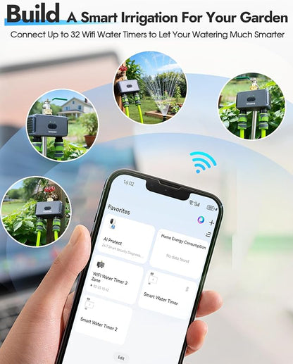 Insoma 2-Zone WiFi Water Timer for Garden Hose, WiFi Hose Timers with Brass Inlet, No-Gateway 2.4GHz Remote APP & Voice Control (Alexa/Google), Rain Delay & Manual Mode for Yard Lawn Garden Watering