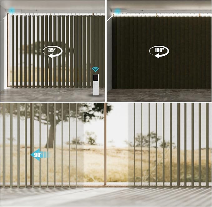 Motorized Sheer Vertical Blinds with Remote, Light Filtering Vertical Blind Sliding Door Blinds Remote Control Blinds for Sliding Glass Door Customize(Elegant Khaki)