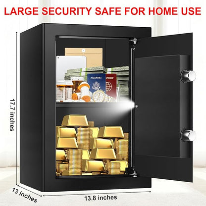 3.4 Cub Large Safes for Home Use, Digital Home Safe Box Fireproof Waterproof with Programmable Keypad, Spare Keys and Removable Shelf, Anti-Theft Fire Proof Safe for Document Money Valuables