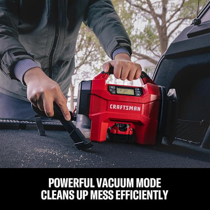 CRAFTSMAN 3-in-1 Tire Inflator Portable Air Compressor 160 PSI with Battery | Cordless pump/Car Vacuum/Dust Blower with 4.0Ah Battery & 12V Charger & LED Light for Car, Bike, Ball, Inflatable Mat & SUP