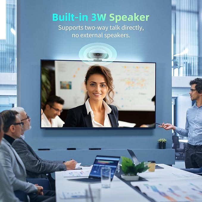 4K Webcam, UHD PTZ PC Camera with Speaker and 4 Microphones, Supporting Remote Control, Digital Zoom, Autofocus, Privacy Cover and Tripod, for Video Calls and Conferences and Live Streaming