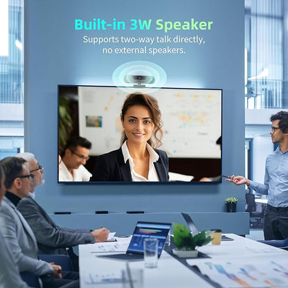 4K Webcam, UHD PTZ PC Camera with Speaker and 4 Microphones, Supporting Remote Control, Digital Zoom, Autofocus, Privacy Cover and Tripod, for Video Calls and Conferences and Live Streaming