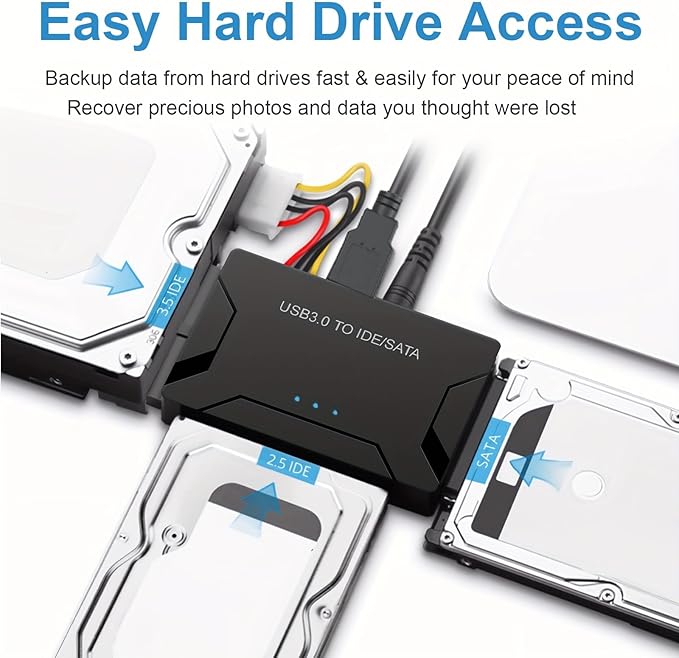 Hard Drive Reader, USB 3.0 to IDE and SATA Adapter External Hard DriveConverter for Universal 2.5/3.5 HDD/SSD Hard Drive Disk Includes 12V Power Adapter, Support 6TB - Black