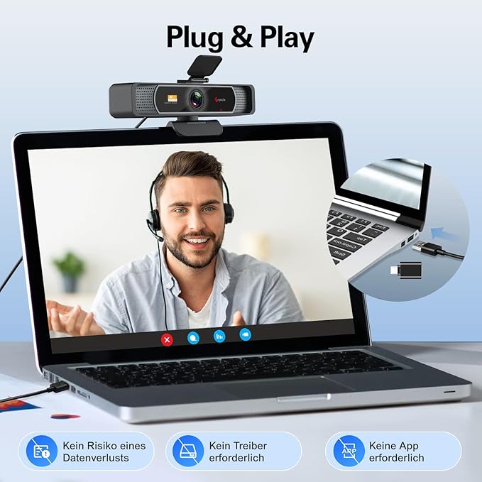 Angetube 914Max 4K Webcam - 120° Wide Angle PC Streaming Camera, PDAF Autofocus, Dual Noise Reduction Microphones, 1080p@60FPS, Compatible with Laptop, Mac, Teams, Desktop