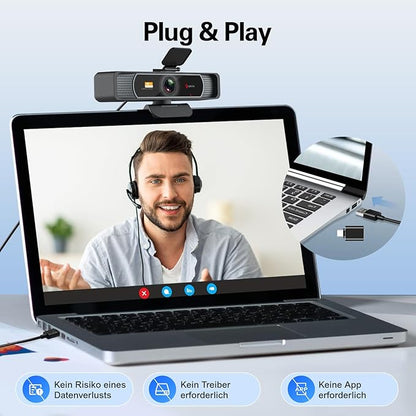 Angetube 914Max 4K Webcam - 120° Wide Angle PC Streaming Camera, PDAF Autofocus, Dual Noise Reduction Microphones, 1080p@60FPS, Compatible with Laptop, Mac, Teams, Desktop