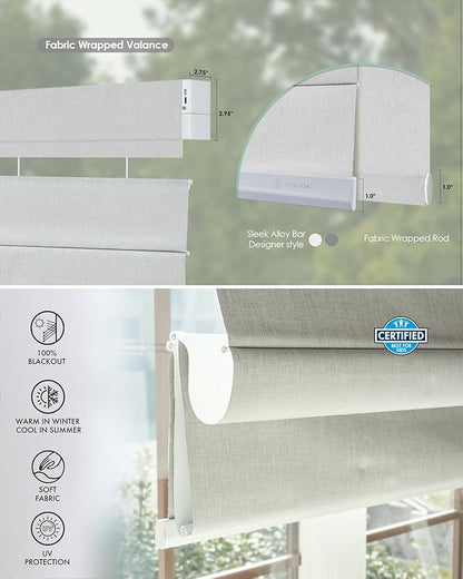 Yoolax Smart Top Down Bottom Up Roman Shades, Motorized Roman Shades with Remote, Blackout Smart Blinds Work with Alexa, Google Home, Apple Homekit for Living Room Bedroom, Customized (Foggy White)