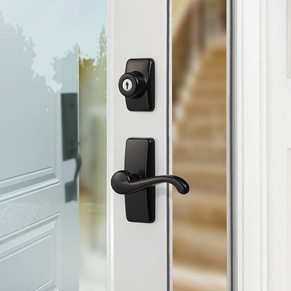 Ideal Security GL Door Lever Set with Keyed Deadbolt Lock for Storm and Screen Doors, Black (4-Piece Set)