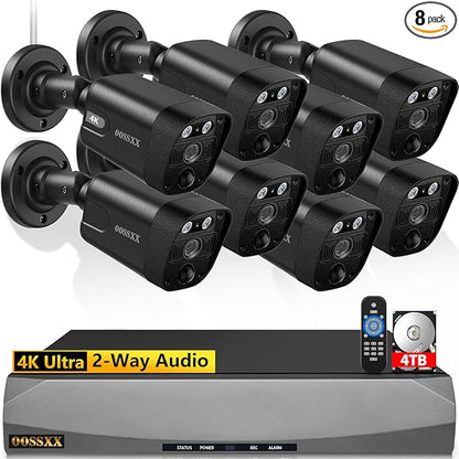 OOSSXX (4K/8.0 Megapixel & 130° Ultra Wide-Angle) 2-Way Audio PoE Outdoor Home Security Camera System Wired Outdoor Video Surveillance IP Cameras System
