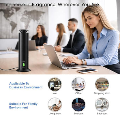 Hotel Collection Diffuser Machine,1500 Sq Ft,USB Plug-in & Rechargeable,Remote,Whisper-Quiet,Aluminum,Waterless Essential Oil Diffuser - Matte Black