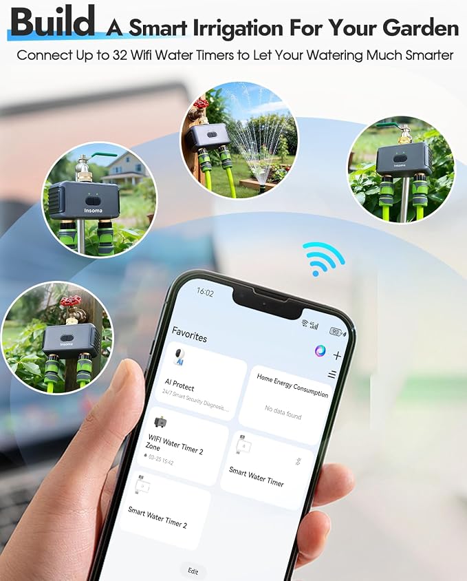 Insoma 2-Zone WiFi Water Timer Brass Inlet Outlet, Smart Sprinkler Timer, No-Gateway 2.4GHz, APP Remote Control WiFi Hose Timers, Voice Control with Alexa, Rain Delay and Manual Mode for Lawn Watering