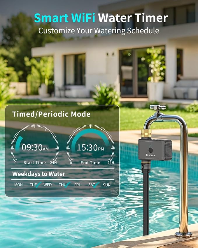 WiFi Hose Timer with Brass Inlet, Smart Water Timer 1 Zone, Sprinkler Timer w/WiFi hub for Remote Control via 2.4Ghz WiFi, Voice/App Controls with Alexa & Google Assistant, for Lawns Yards