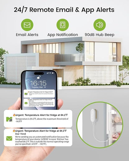 MOCREO WiFi Thermometer Freezer Alarm, Email Alert, App Notification, Data Record Export, No Subscription Fee, 2 Remote Wireless Temperature Sensors for Refrigerator, Freezer, Hot Tub
