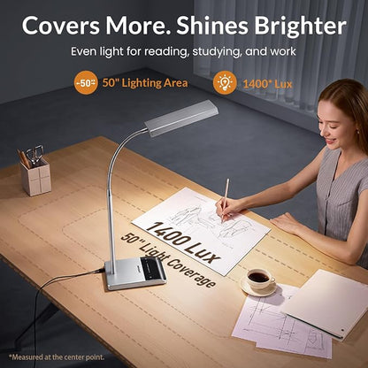 LEPOWER Desk Lamp, 800LM LED for Home Office, True Eye-Caring for Reading | 50 Lighting Modes, 2X Wider Panel, 360° Flexible Gooseneck, Touch Control, 12W Bright Table Lamp for Dorm, Bedroom, Study