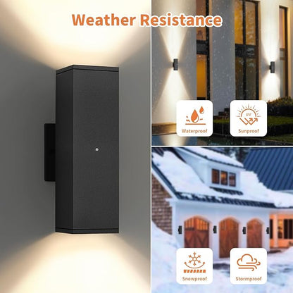Dusk to Dawn Outdoor Lighting, LED Square Up and Down Outdoor Sconce Lights, Matte Black Exterior Lighting Fixtures with 7W LED Bulbs, Front Porch Lights for house, Garage, Patio, Doorway, 1 Pack