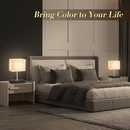 RGB Smart Table Lamp with Remote Control - Alexa Lamp for Bedroom with Voice & APP Control & Music Sync, Dimmable Nightstand Lamp with Charging Station for Living Room, Alexa Bulb Included