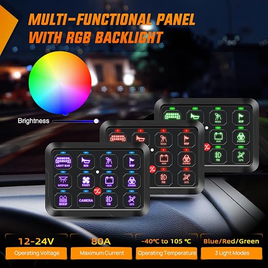 Nilight 12 Gang Switch Panel Relay System w/APP Control Automatic Dimmable | RGB Backlight Panel Circuit Control Fuse Wiring Harness ON Off LED Switches Pod for 12V 24V Cars Trucks Campers SUV
