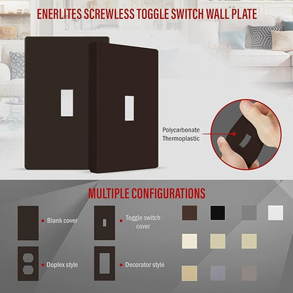 ENERLITES Screwless Toggle Switch Wall Plate, Child Safe Light Switch Cover, Standard Size 1-Gang 4.68" x 2.93", Unbreakable Polycarbonate Thermoplastic, UL Listed, SI8811-BR, Glossy, Brown