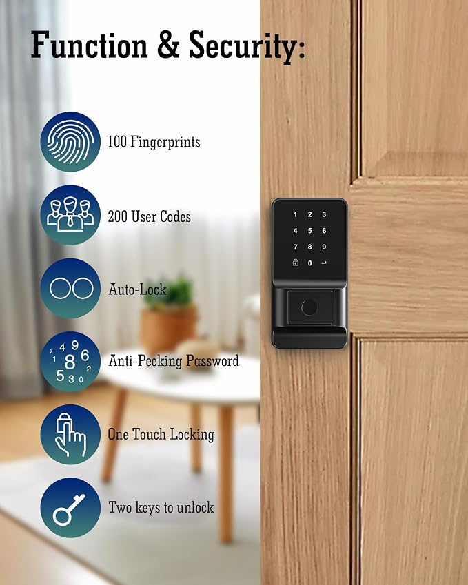 LeLoupFidele Smart Keyless Deadbolt Lock with Fingerprint for Front Door | Electronic keypad, Tuya App control, auto-lock, compact, easy install, matte black for home & Airbnb